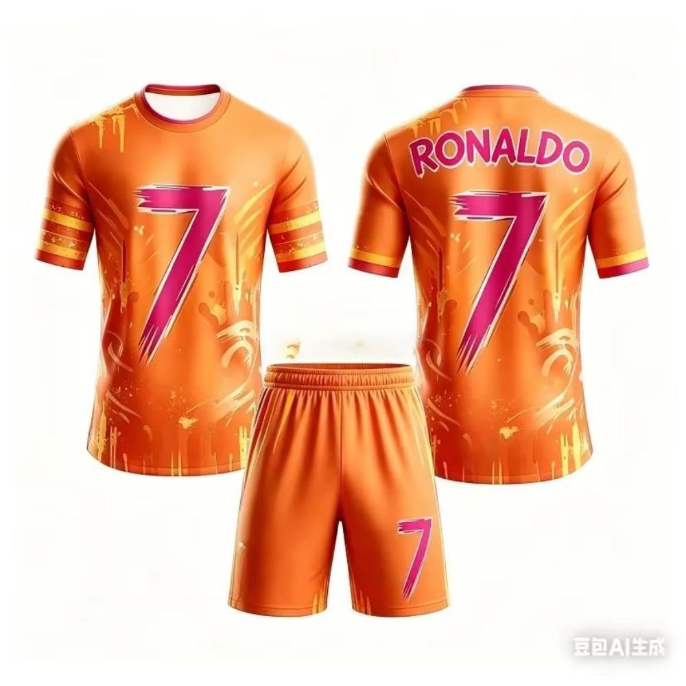 AI Ronaldo #7 Jalgpallikostüüm Lastele ja Täiskasvanutele, Grafititrükiga Unisex Särk ja Lühikesed Püksid, Kiiresti Kuivav, Suvi