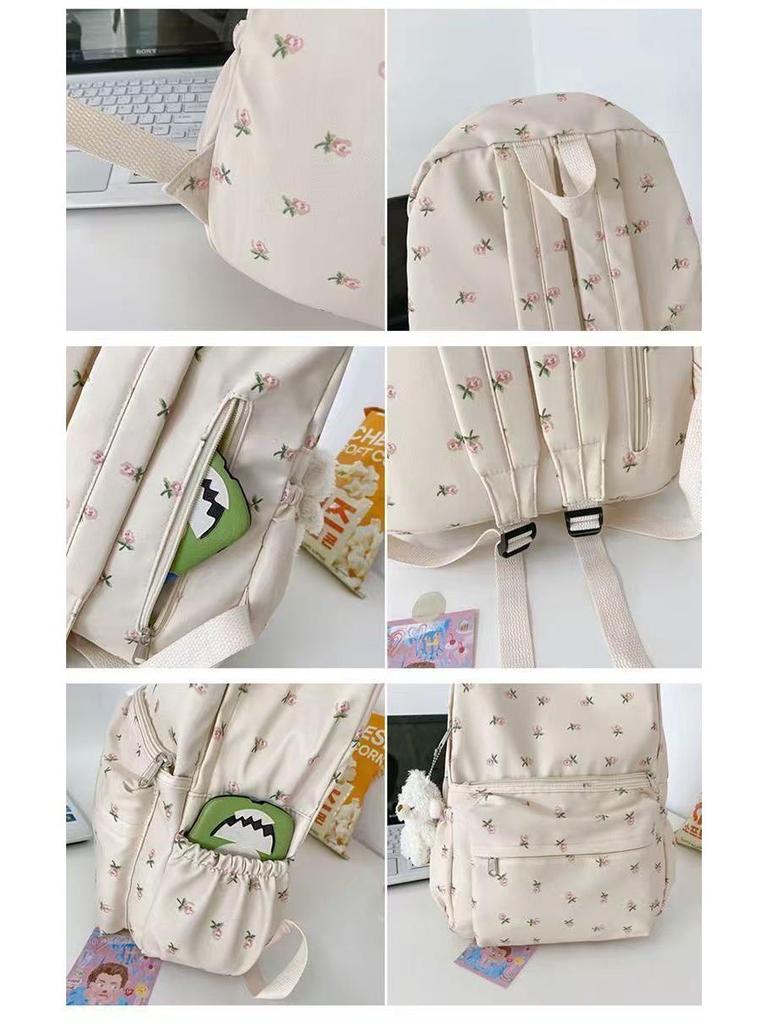 Leichter Rucksack mit Reißverschluss, floraler Print im koreanischen und japanischen Stil - Großes Fassungsvermögen für Schüler
