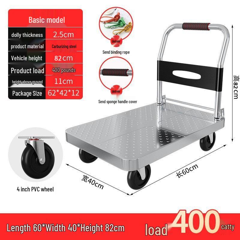 Silent Foldable Handcart Trolley with Swivel Wheels - Heavy-Duty Flatbed Truck