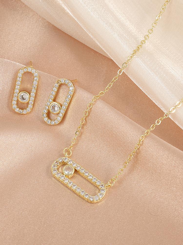 Luxurious Exquisite Cubic Zirconia Earring Necklace Set Suitable For Daily Travel, Party, Banquet Fashion Zircon
