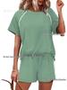 2026 Spring/Summer Women's Stretch Sport Casual Two-Piece Set - Round Neck Short Sleeve Top & Shorts