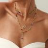 SHIXIN 3 Pcs/Set Elegant Colourful Crystal Tassel Chain Necklace for Women Vintage Cross Long Pendant Necklace Lady Neck Jewelry