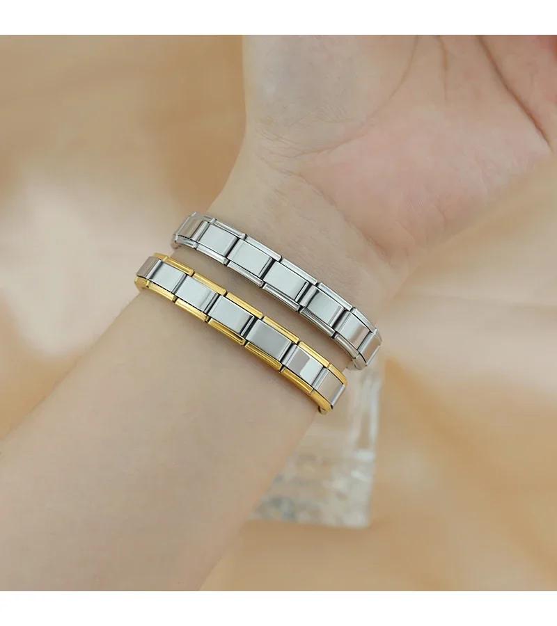 Italian Charm Link Stainless Steel Golden Bracelet for Woman Men DIY Making 9mm Bead Silver Color Retro Bangle Jewelry
