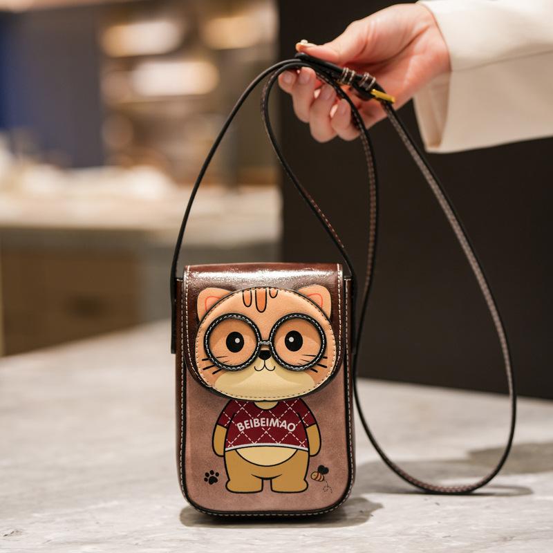 BEIBAOBAO Cute Cartoon Bear Mobile Phone Bag 2026 New Style Women's Change Bag Fashionable High-end PU Shoulder Messenger Bag Female Mini Small Wallet