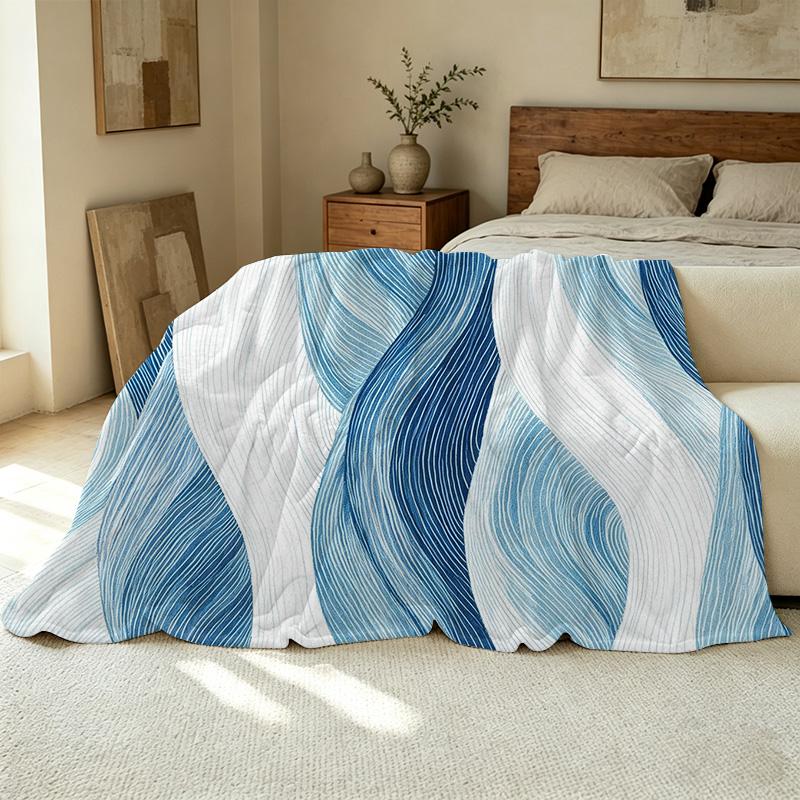 Soft Non-Pilling Flannel Blanket – Warm Skin-Friendly, Simple Wavy Pattern, All-Season for Home Sofa Naps, Perfect for Christmas & Halloween