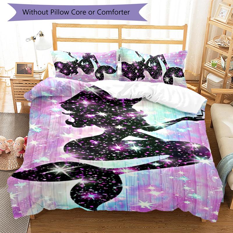 Mermaid 3pcs Bedding Set Duvet Cover Closure Includes 1 Duvet Cover & 2 Pillowcases for All Seasons Bedroom Home Dorm Decor