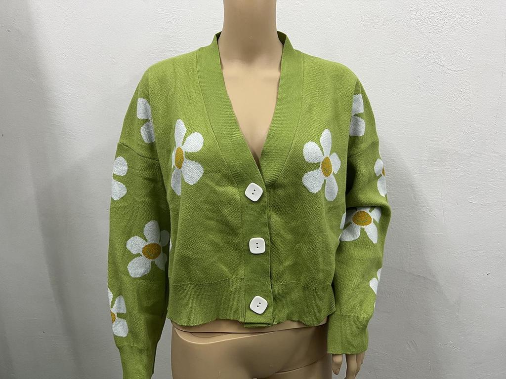 2022 Autumn/Winter Floral Knit V-Neck Cardigan Sweater for Women