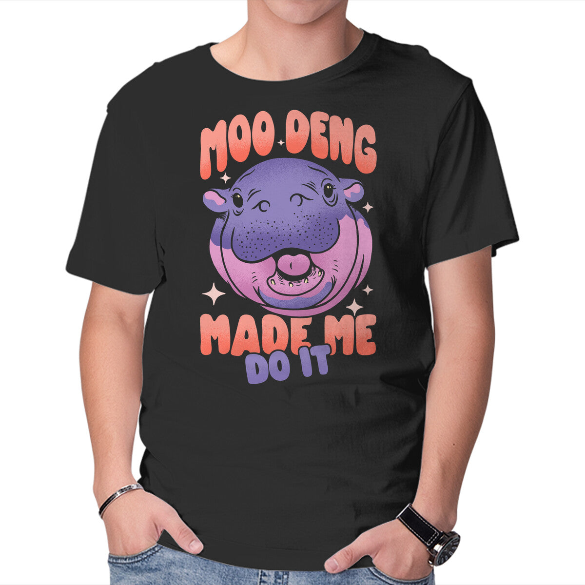 Unisex Crew Neck T-Shirt Moo Deng Made Me Do It Graphic Short Sleeve Casual Tee S