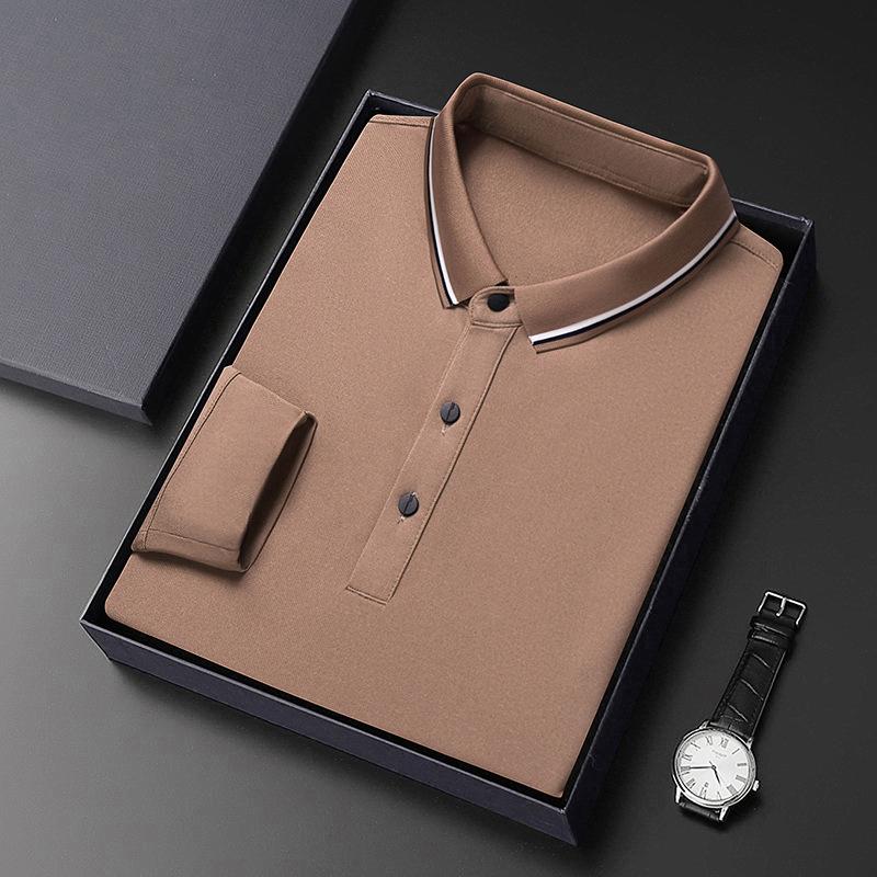 Langarm-Poloshirt Frühling und Herbst Neu Herren Mittleren Alters Papa Lockere Oberteile Herren Revers Freizeit-T-Shirt