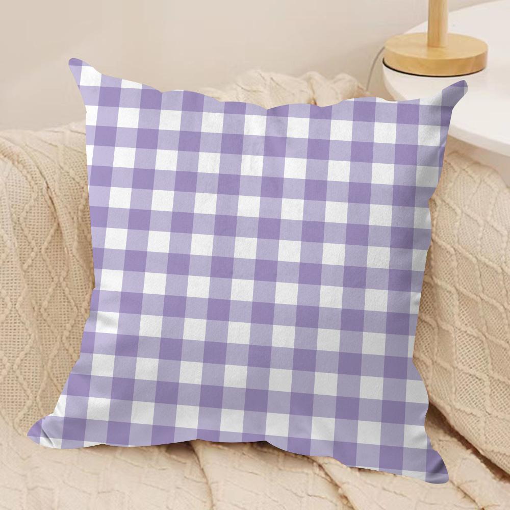 Simple purple plaid print Cushion Cover Soft Plush Fabric DoubleSided Printed Cushion Covers for All Seasons Home Decor