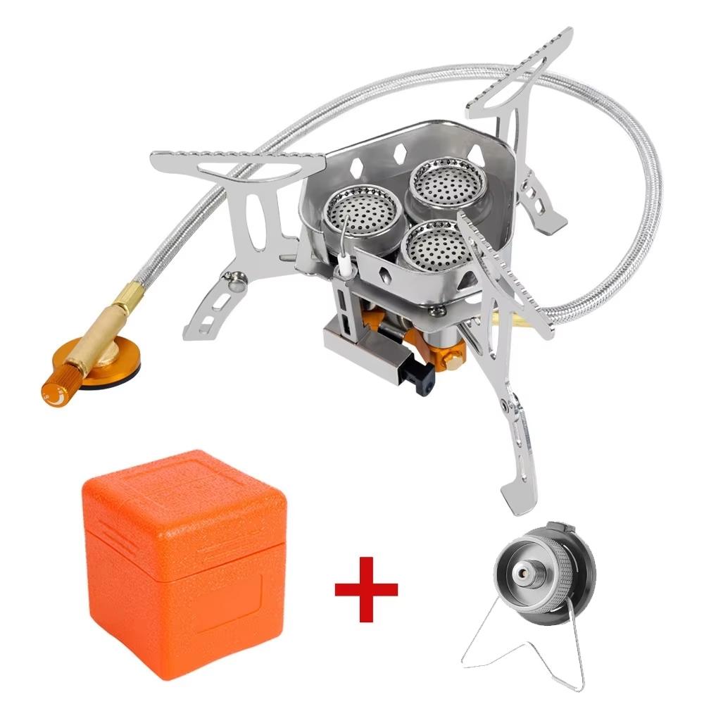 Outdoor Gas Stove Camping Backpack Stove 5800W Portable Burner Cooking Stove with Fuel Tank Adapter, Piezoelectric Ignition