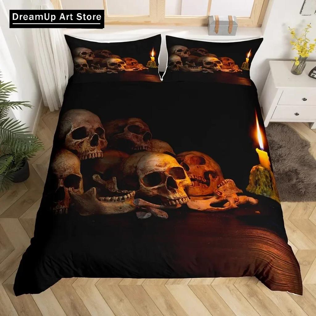 Black Skull Skeleton Bedding Set Paisley Floral Gothic Luxury Soft Bedding Set Bed Set Quilt Cover Twin Single Queen King Size