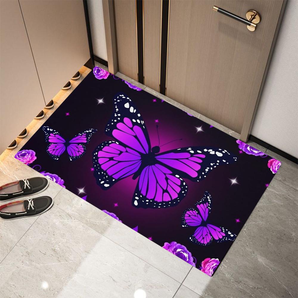 Purple Butterfly Printed Doormat Non-Slip Entrance Doormat Home Decor Carpet for Living Room Rugs Bathroom Floor Rug