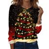 Women's Fashion Christmas Print Crewneck Long Sleeve Pullover Top for Holiday Party