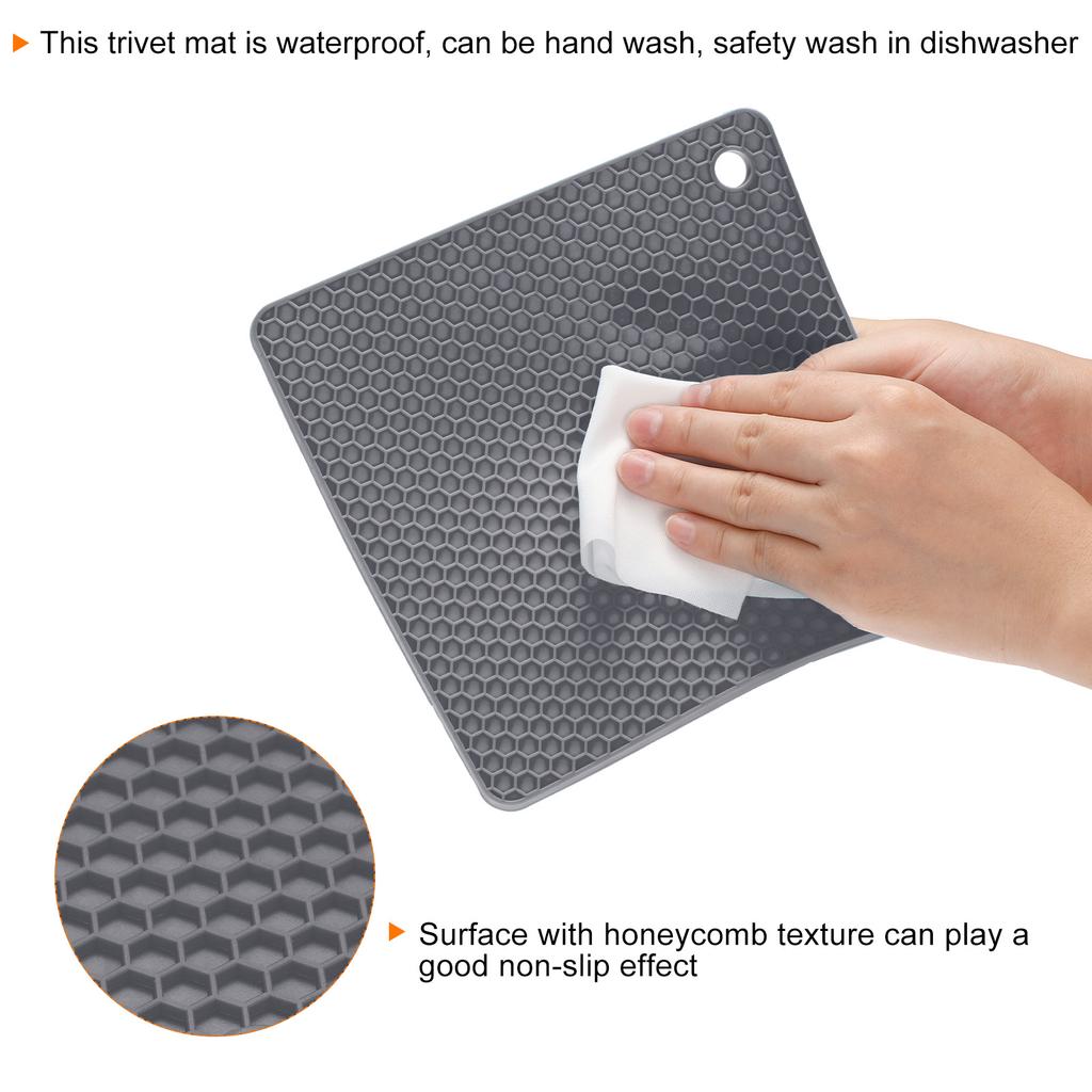 2pcs Uxcell Dish Drying Mat Set 18 X 18 Cm Silicone Reusable Drain Pad Heat Resistant Suitable for Kitchen Counter Fridge Drawer