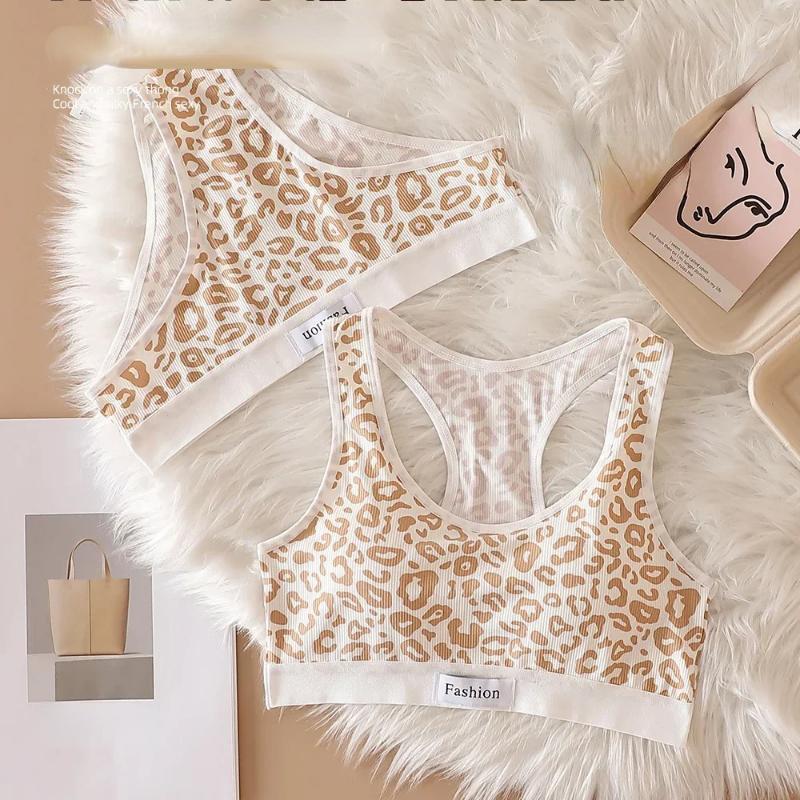 Damen Nahtloses BH-Set Slips Tiefer Bund Leopard Bralette Lingerie-Set V-Ausschnitt Sport-BH Baumwolle Sexy Unterwäsche-Set