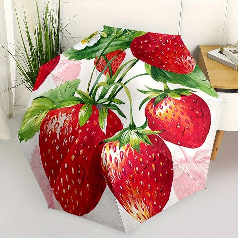 Strawberry Automatic Folding Umbrella Compact Lightweight For Outdoor Adventures Daily Use Birthday Christmas Valentine'S Day Gift Travel Umbrella