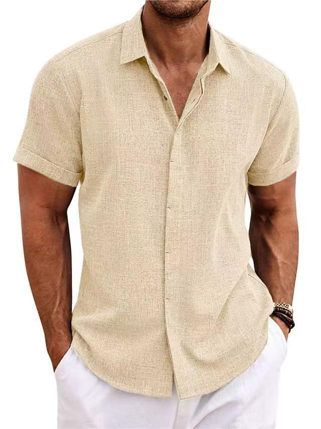 Men's Summer Linen-Style Short-Sleeve Loose Casual Beach Shirt