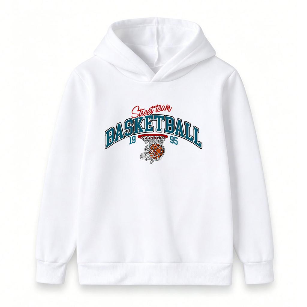 Kids Boys Girls Pullover Hoodie, Vintage Street Team Basketball 1995 Pattern Casual Long Sleeve Hooded Sweatshirt for Sports Daily Wear for Children