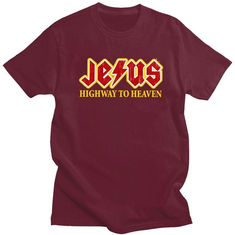 Custom Jesus Rocks Highway To Heaven T Shirts for Men 100 Cotton Tee Tops Tshirts Short Sleeve Fashion Tshirt Clothes