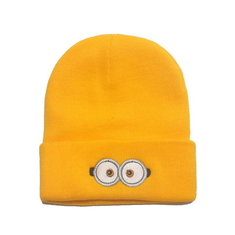 

Осень и зима новая вязаная шапка теплая лыжная шапка повседневная милая мультяшная очки глаза шерстяная шапка бини M（56-58cm） золотисто-желтый