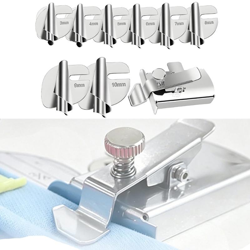 3-10MM Hemmer Presser Feet Set with Magnetic Metal Sewing Seam Guide For Straight Stitching Shirt Dress Clothing Tailoring
