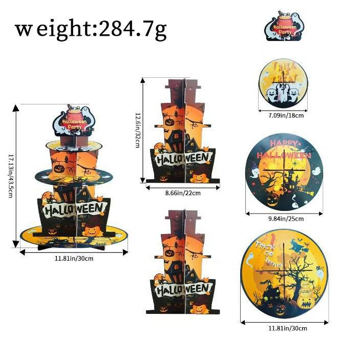 Three-Tier Halloween Dessert Stand: Ghost & Pumpkin Table Decoration
