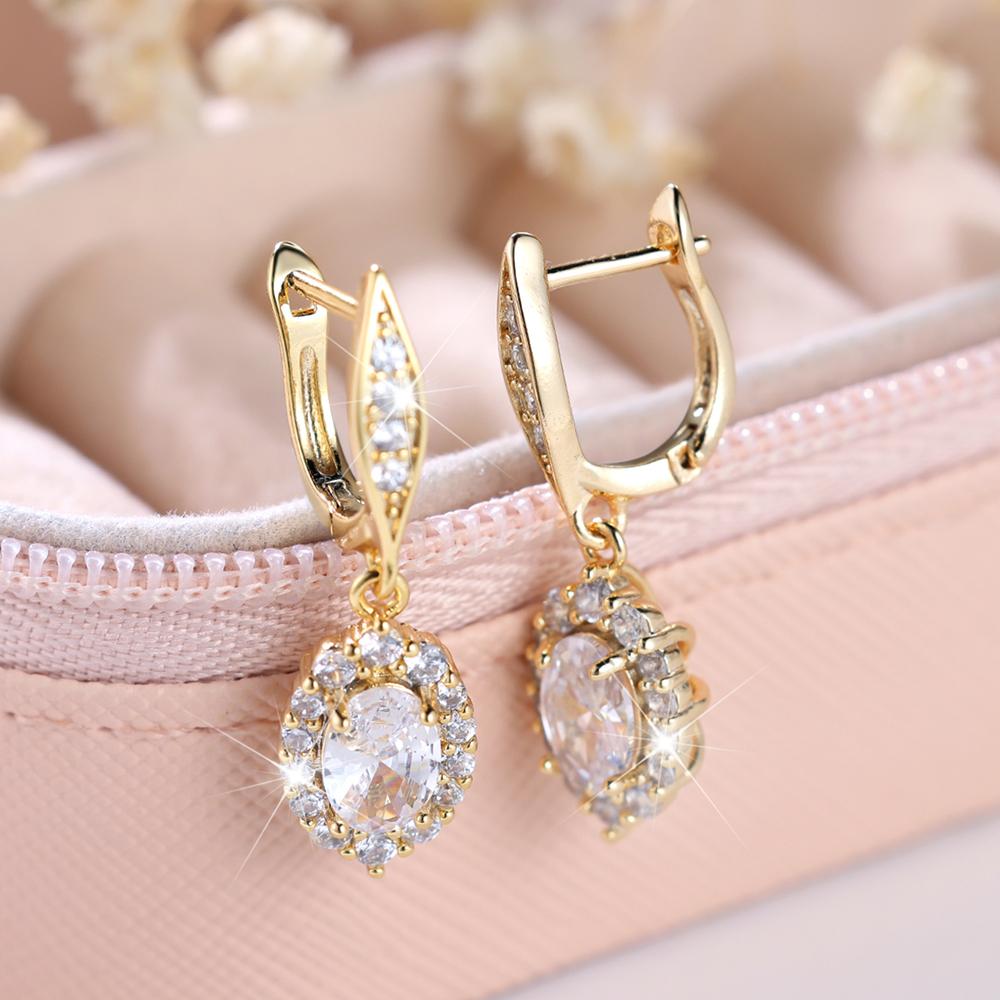 Luxurious Oval White Stone Drop Earrings for Women Temperament Gold Color Party Wedding Engagement Accessories Earrings Fashion Jewelry