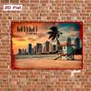 Vintage Miami Beach Florida Metal Wall Art 8x12 Retro Tin Sign South Beach Sunset Skyline Palm Trees Ocean View Home Decor
