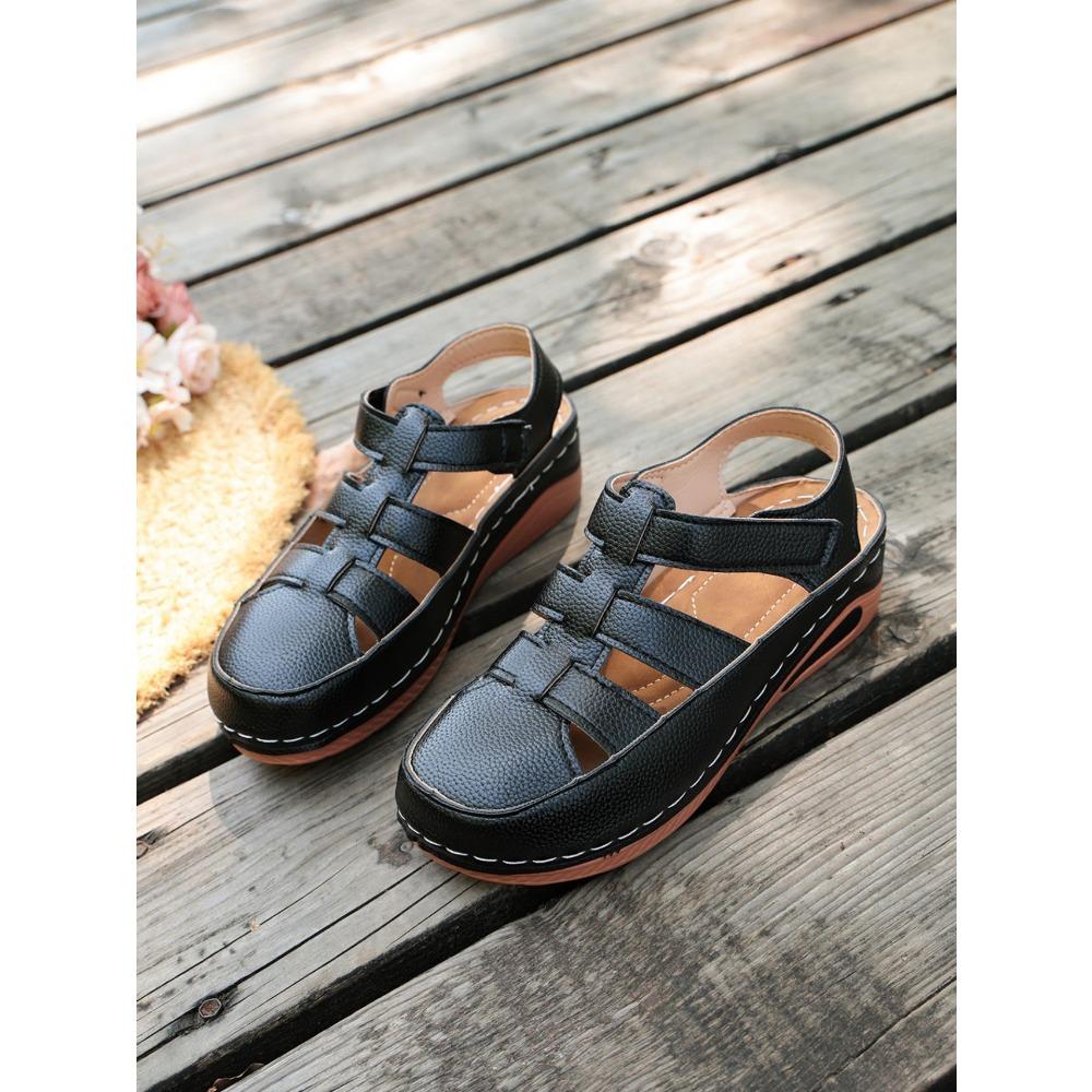 Women Platform Hollow Roman Sandals, Round Toe Wedge Heel Breathable Comfort Casual Shoes