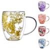 Double Wall Glass Coffee Mug Heat Insulation Tumbler Unique Flower Pattern Cup Insulated Heat Resistant Tea Latte Mugs with Handle