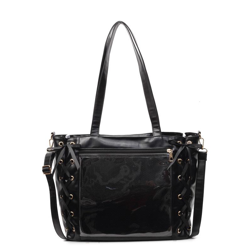 Pain bag Japanese large-capacity female Japanese new soft girl JK girl two-dimensional soft leather transparent student shoulder ribbon