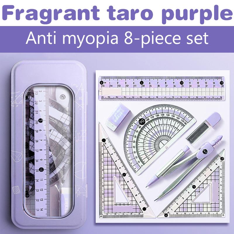8-Piece Set Of Measuring Rules For Students Including Compass Measuring Angle Ruler Triangular Ruler Measuring And Drawing Compl