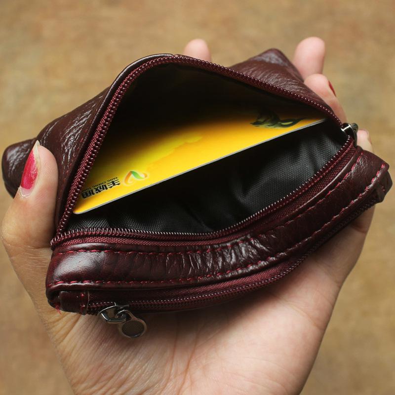 Genuine Leather Retro Coin Purse Card Holder Zipper Small Wallet Women Moneybags Mens Coins Pouch
