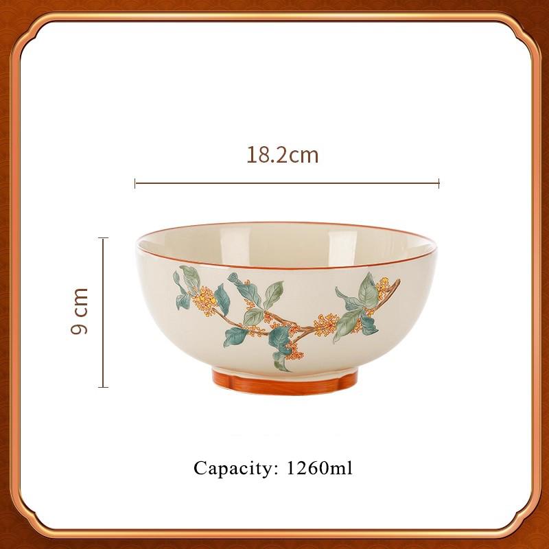 Household 7~8 Inch Ceramic Bowls New High Aesthetic Underglazd Colour Plant Pattern Dinner Tableware Round Soup Noodles Bowl