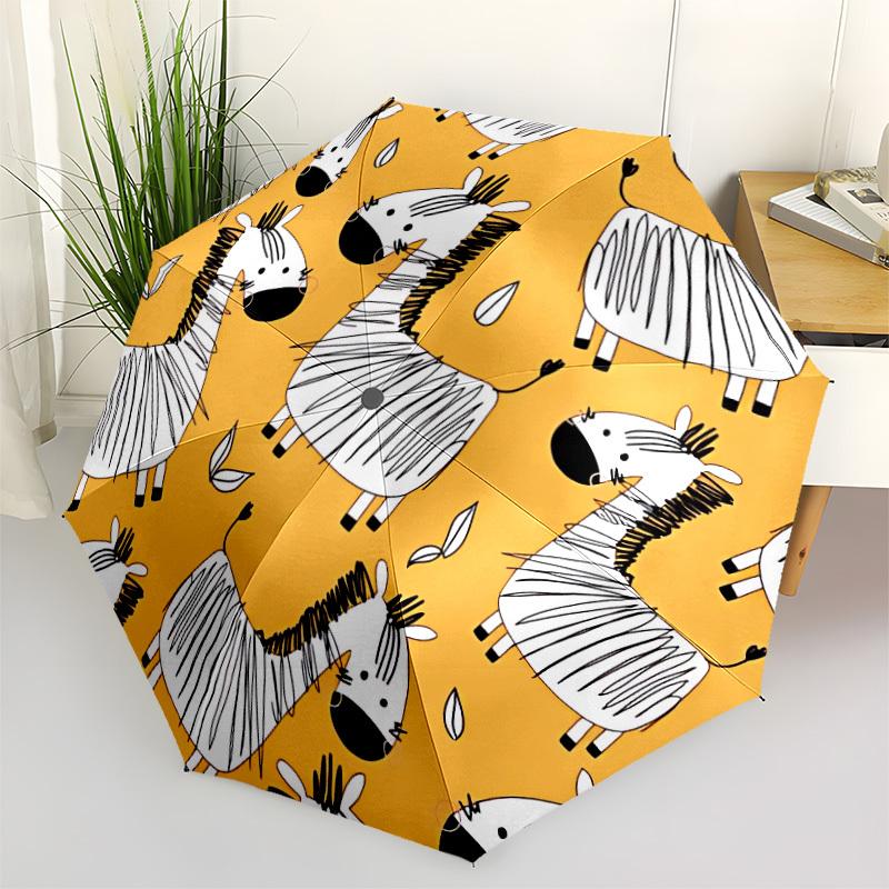 

1pc Zebra Pattern Automatic Opening/Closing Folding Umbrella with 8 Ribs, Plastic Handle, Windproof Portable Sunshade Umbrella yy251222207