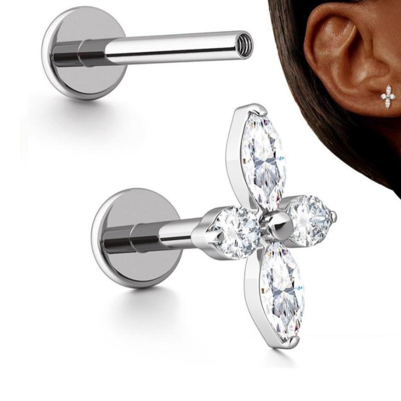 1 Adet Çiçek Tragus Piercing Küpe Ucu İçten Dişli 316L Cerrahi Çelik Takı
