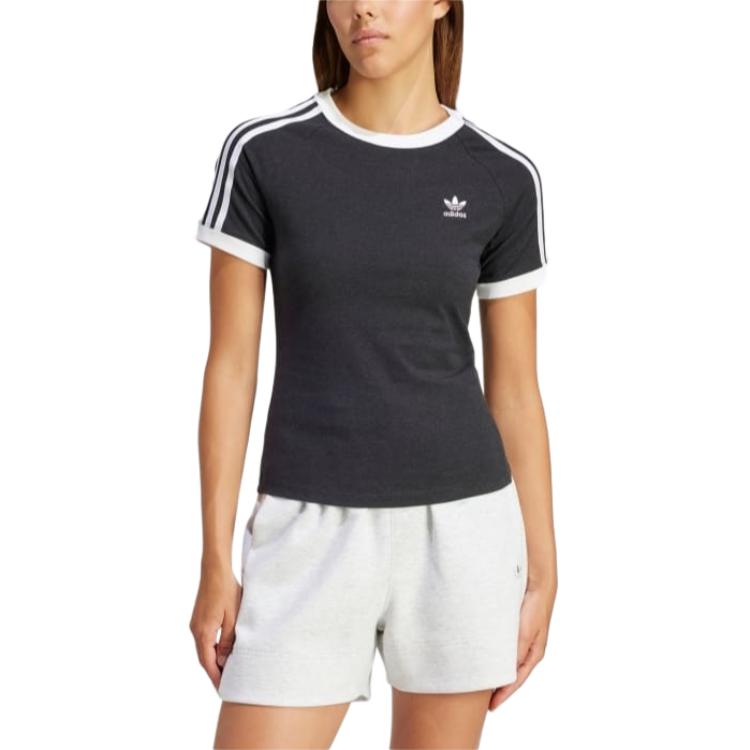 Adidas Women's 3 Stripes Slim Raglan T Shirt Black Melange IU2429