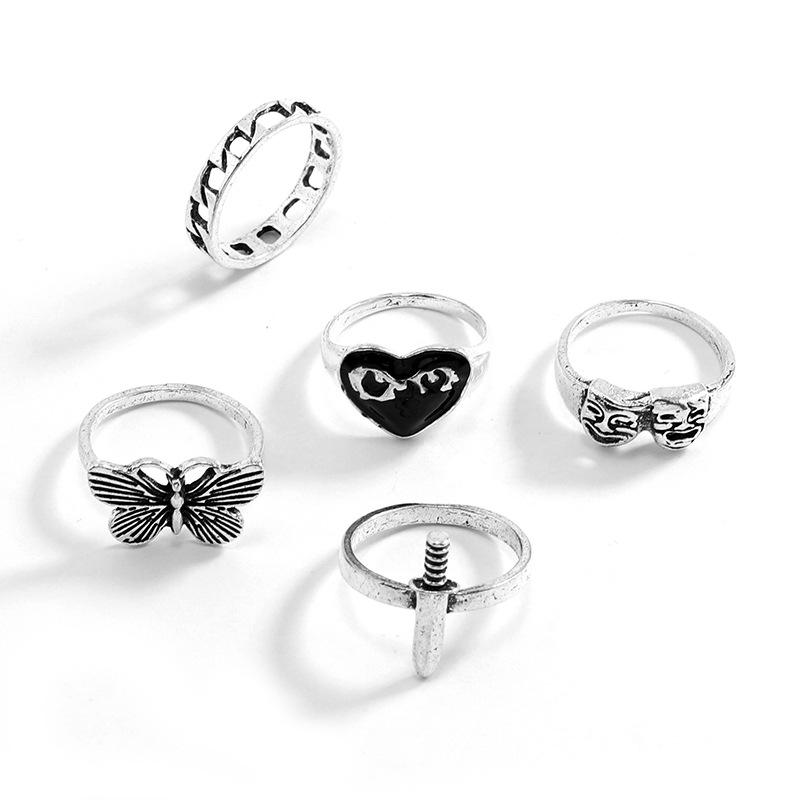 Vintage Silberfarbener Ring für Damen Herren Schmetterling Pilz Engel Kreuz Punk Gothic Ring für Teenager Modeschmuck