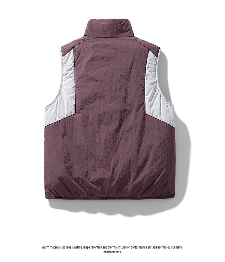 Lightweight Color Block Stand Collar Winter Warmth Vest with Zipper