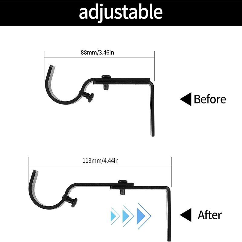 4Pcs Heavy Duty Curtain Pole Brackets for 25mm Poles Adjustable Wall-mounted Curtain Rod Support Metal Curtain Pole Holders Set