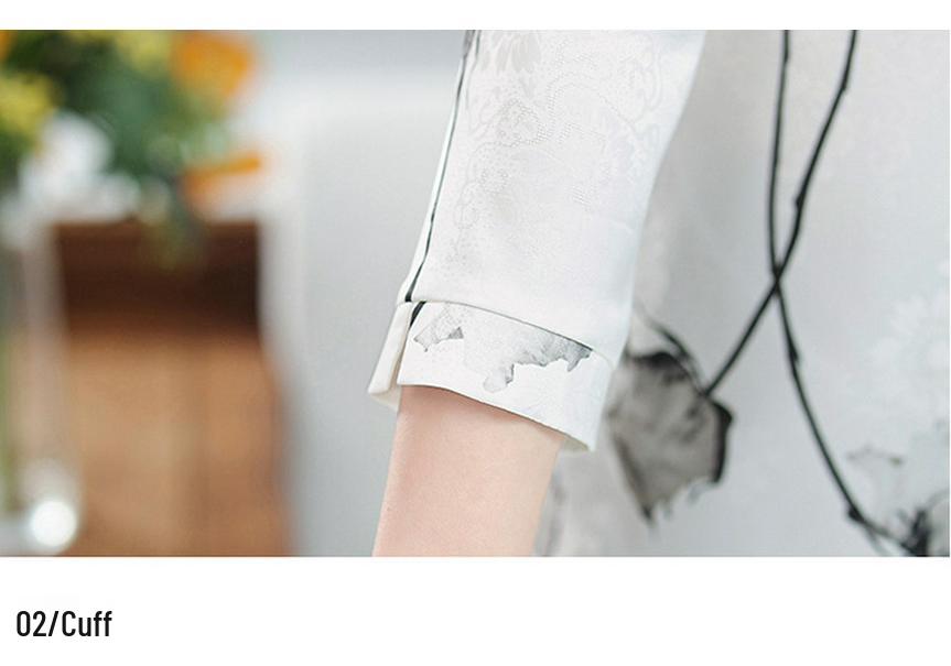 Silk Floral Three-Quarter Sleeve Shirt for Middle-Aged Women