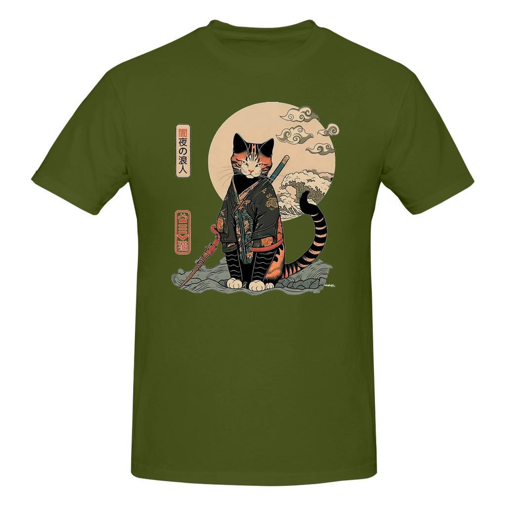 Piece Edo Cat Novelty Cotton TShirt Samurai Cat Tees Tops For Unisex