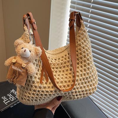 Summer Straw Woven Bag Women's Summer New Trendy Shoulder Seaside Leisure Beach Bag Straw Bag Woven Bag Women