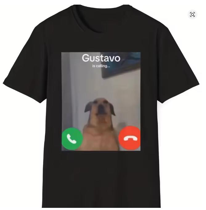 Gustavo The DogS Funny Phone Call Graphic Cotton TShirt Black Casual Short Sleeve Round Neck Tee with Gustavo Is Calling S