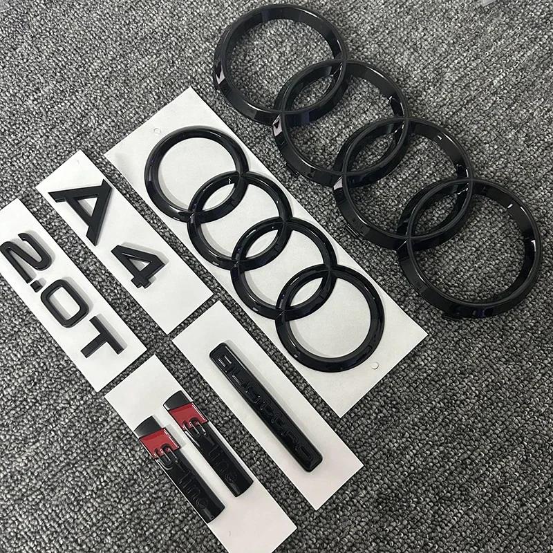 AUDI A4 4Ring logo ABS Black Car Hood Front Grill Rear Trunk Emblem Sticker A4 Mark Quarrto 2.0T Sline Emblem For A4 2008-2017