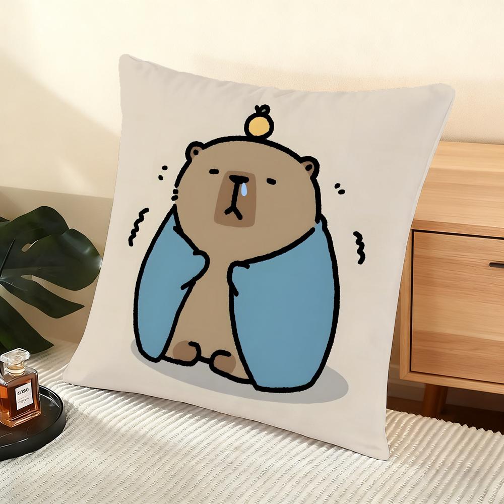 Cushion Cover Silky Short Plush Home Sofa Cushion Cover - Invisible Zipper Home Decoration Cute Animal Cartoon Companion Capybar