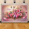 2D Inspirational Believe Pink Ribbon Floral Photography Backdrop Banner