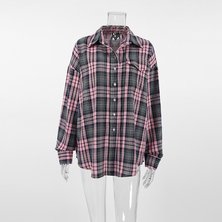 Autumn Fashion Wear Minimalist Loose Lapel Shirt Russian Classic Plaid Long-sleeved Shirt Women's Clothing