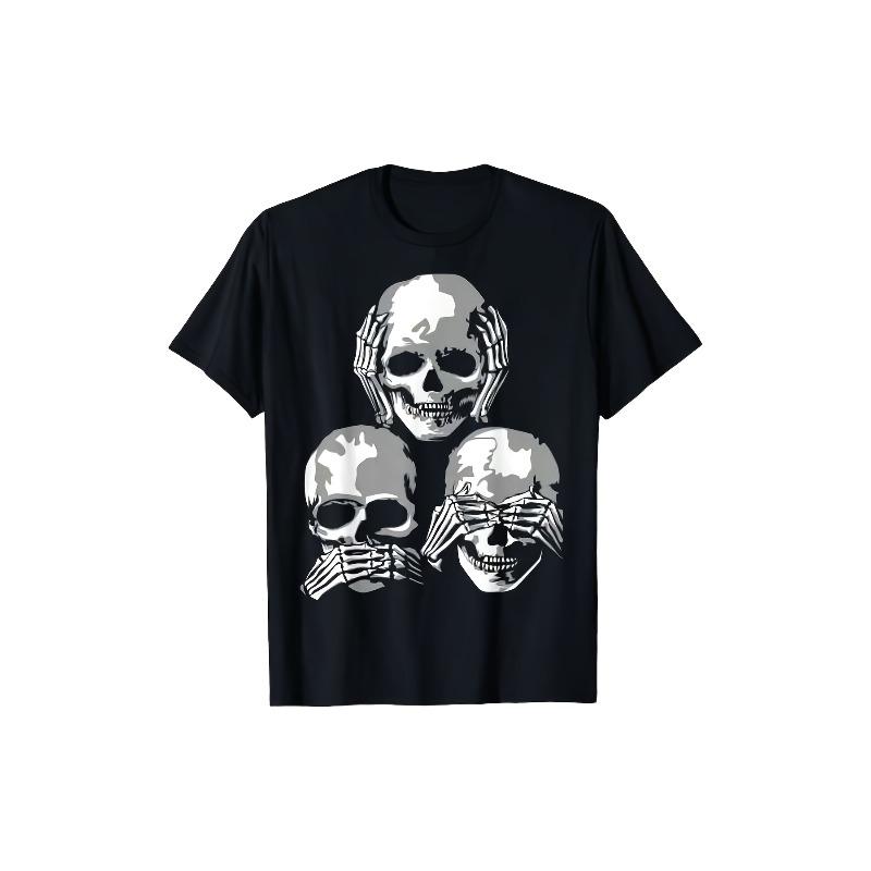 European sizes Men s T-Shirt, See No Evil Hear No Evil Speak No Evil Halloween Skull T-Shirt Print, Soft And Comfortable, Perfect For Outdoor Work S чёрный